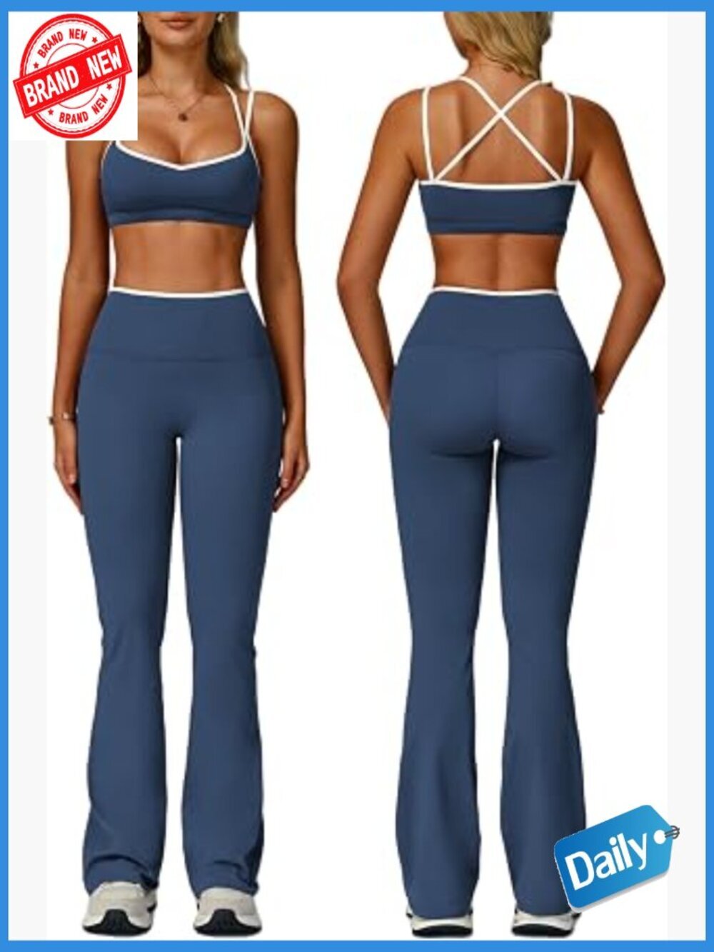 2 Piece Workout Set Strappy Sports Bra High Waist Flare Leggings Yoga Gym